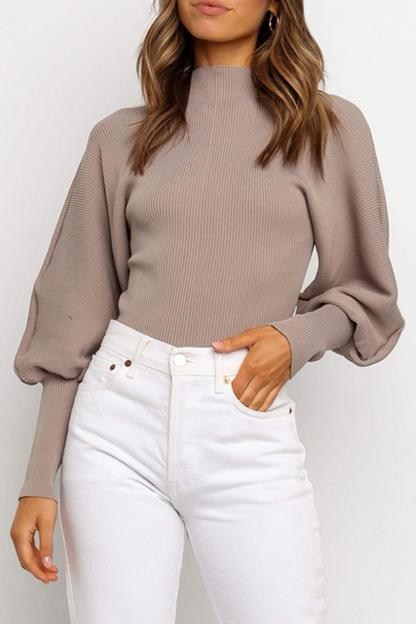Casual Solid Patchwork Turtleneck Tops Sweater