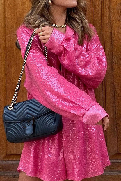 Casual Solid Sequins Shirt Dress Dresses(2 Colors)