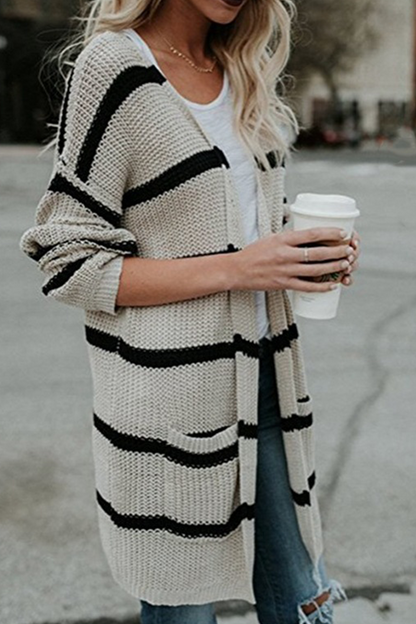 Fashion Striped Patchwork Cardigan Collar Outerwear