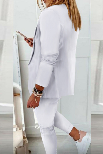 Casual Solid Turndown Collar Long Sleeve Two Pieces(10 colors)