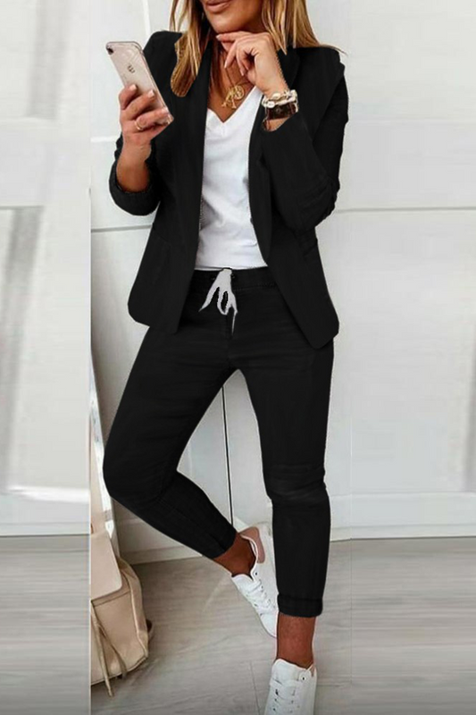 Casual Solid Turndown Collar Long Sleeve Two Pieces(10 colors)