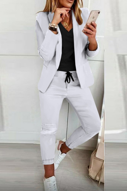 Casual Solid Turndown Collar Long Sleeve Two Pieces(10 colors)