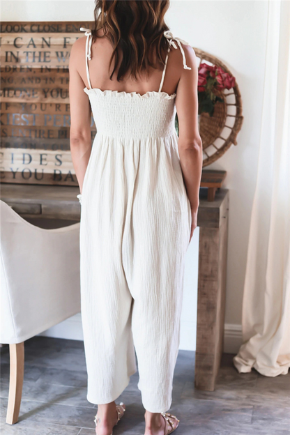 Casual Solid Split Joint Spaghetti Strap Straight Jumpsuits