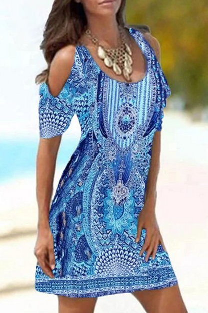 Fashion Print Split Joint U Neck Pencil Skirt Dresses