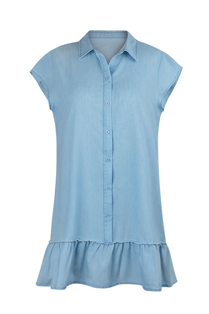 Casual Street Solid Buckle Flounce POLO collar A Line Dresses(4 Colors)