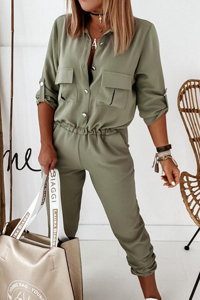 Casual Solid Turndown Collar Harlan Jumpsuits