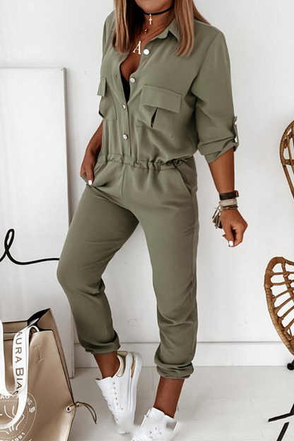 Casual Solid Turndown Collar Harlan Jumpsuits