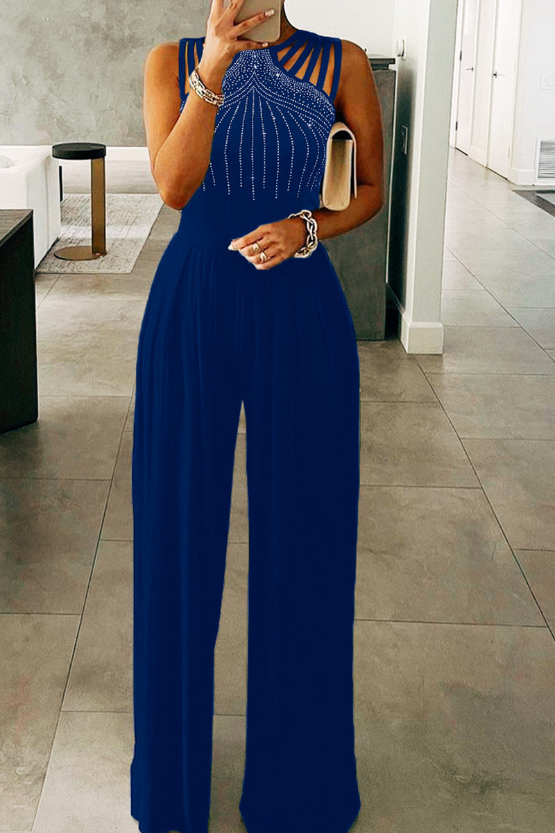 Sexy Patchwork Hot Drill Halter Straight Jumpsuits(3 Colors)
