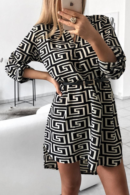 Fashion Print Turndown Collar Straight Dresses(6 Colors)