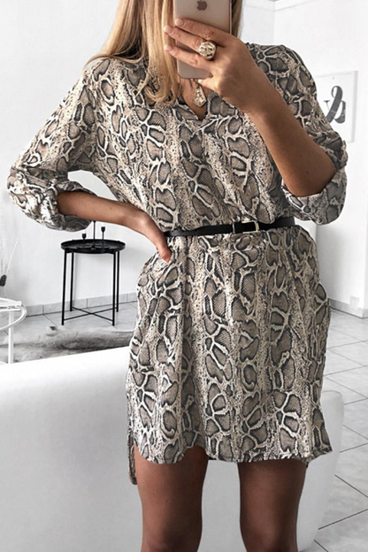 Fashion Print Turndown Collar Straight Dresses(6 Colors)