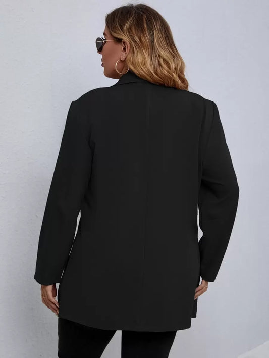 Plus Size Black Button Through Blazer Office Ready Elegance