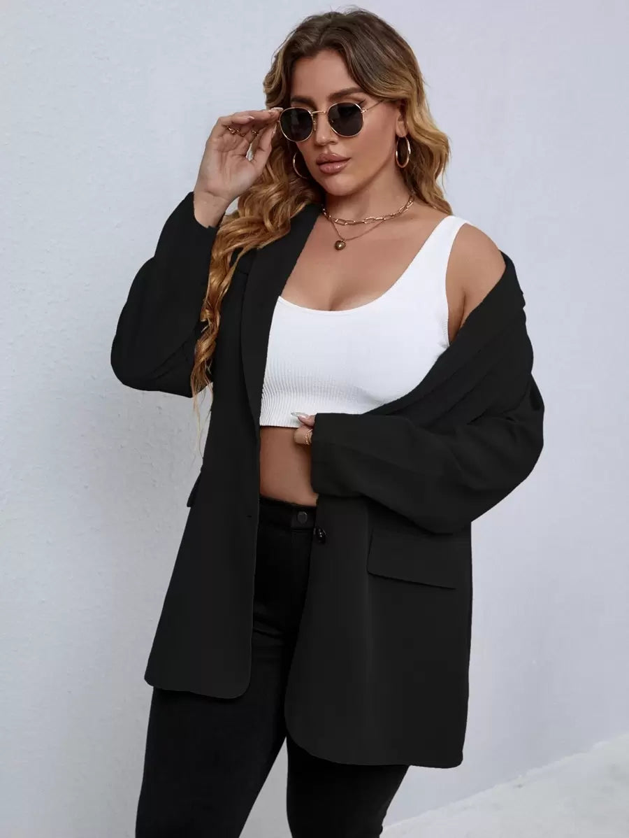 Plus Size Black Button Through Blazer Office Ready Elegance