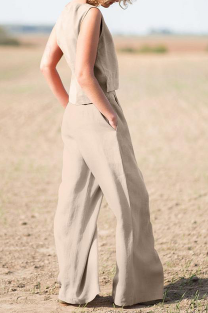 Casual Solid O Neck Sleeveless Two Pieces(4 Colors)