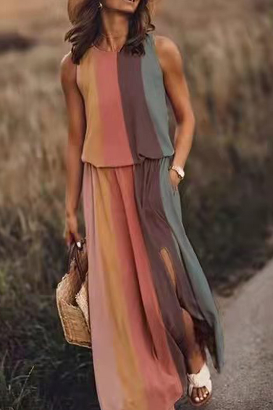 Fashion Print Split Joint O Neck Straight Dresses(3 colors)