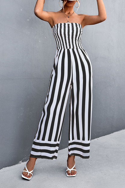 Street Striped Strapless Straight Jumpsuits(3 Colors)