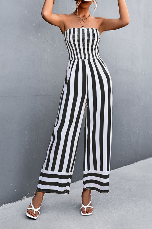Street Striped Strapless Straight Jumpsuits(3 Colors)