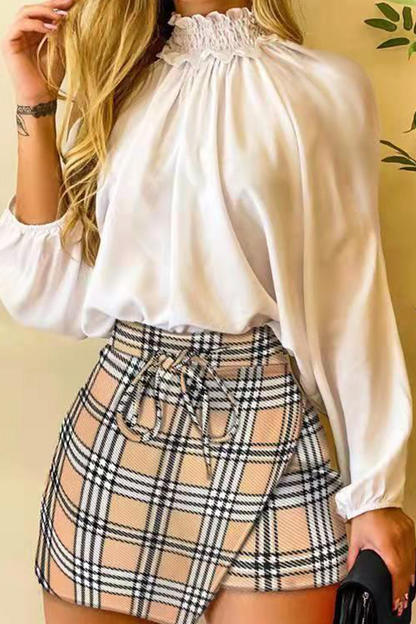 Fashion Print Halter Long Sleeve Two Pieces(4 Colors)