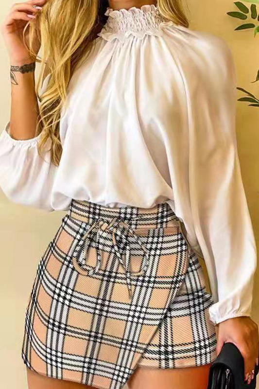 Fashion Print Halter Long Sleeve Two Pieces(4 Colors)