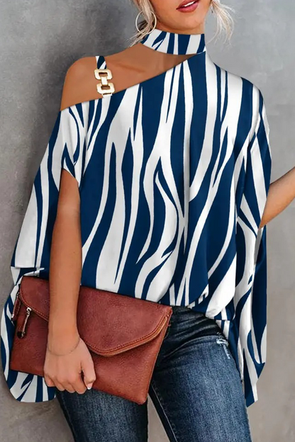 Fashion Print Patchwork One Shoulder Blouses(5 Colors)