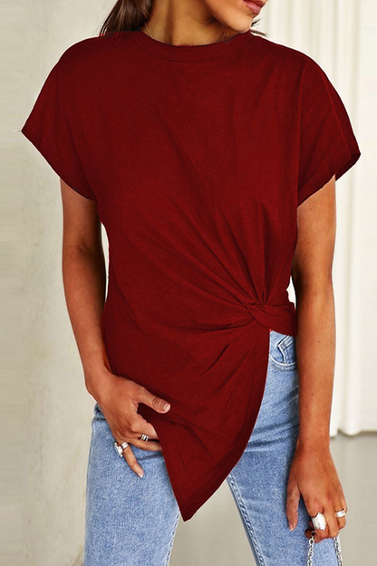 Casual Solid Patchwork O Neck T-Shirts(3 Colors)