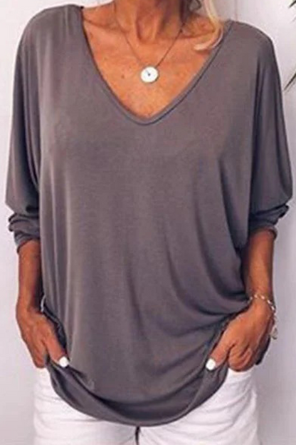 Casual Solid Buckle V Neck T-Shirts(5 Colors)