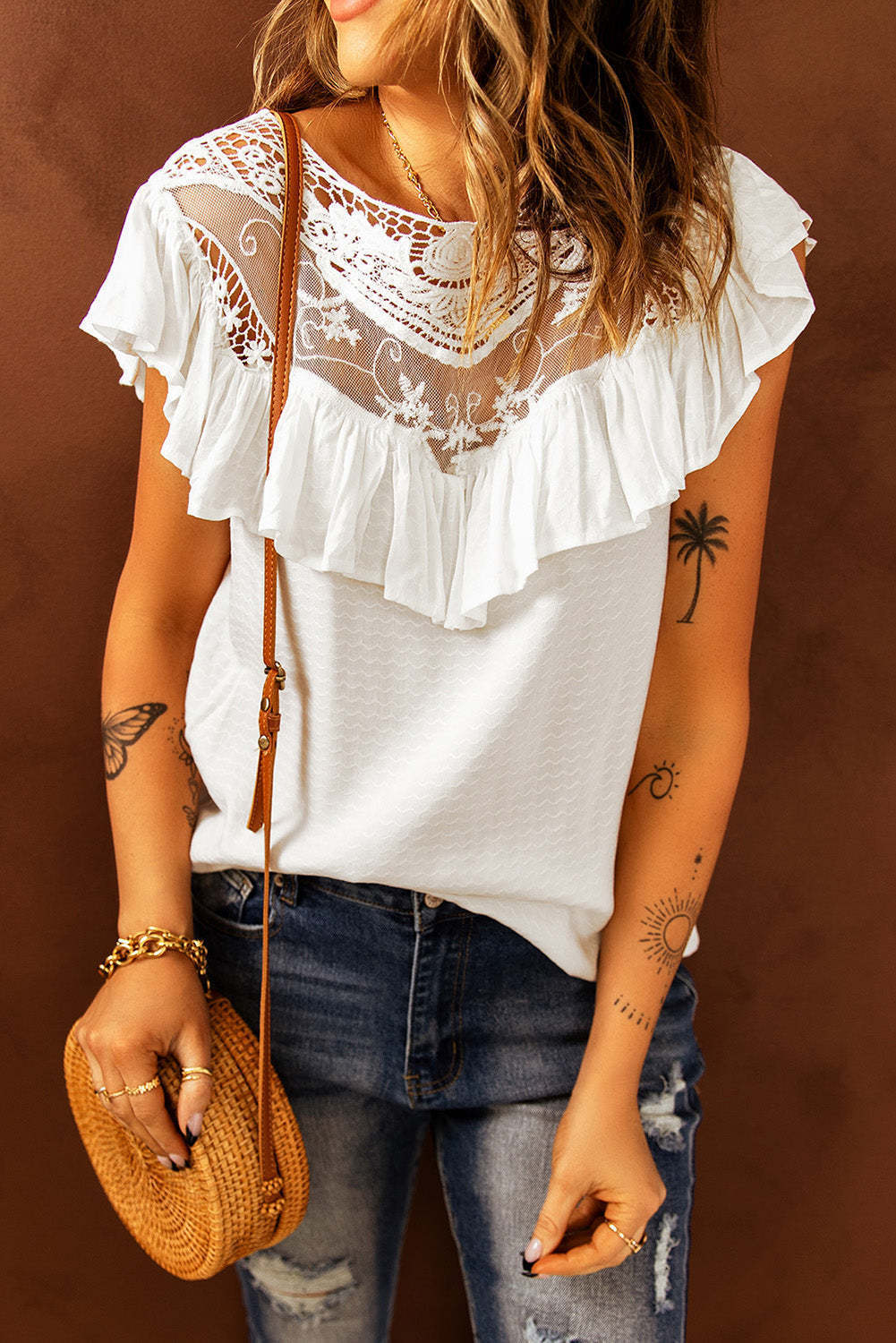 Casual Solid Flounce O Neck T-Shirts(8 Colors)