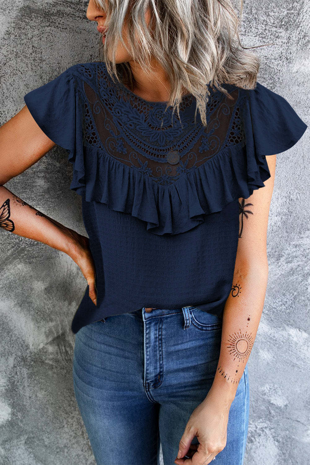 Casual Solid Flounce O Neck T-Shirts(8 Colors)