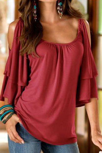 Casual Solid Patchwork U Neck T-Shirts(8 Colors)