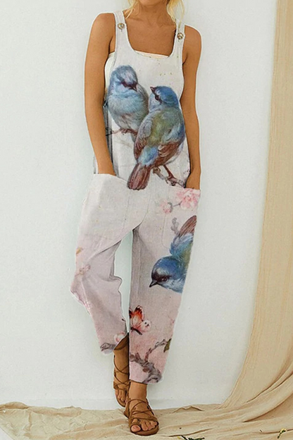 Casual Print Patchwork Square Collar Straight Jumpsuits(6 Colors)