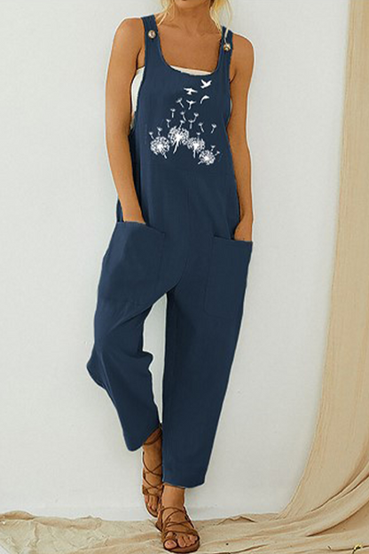 Casual Print Patchwork Square Collar Straight Jumpsuits(6 Colors)