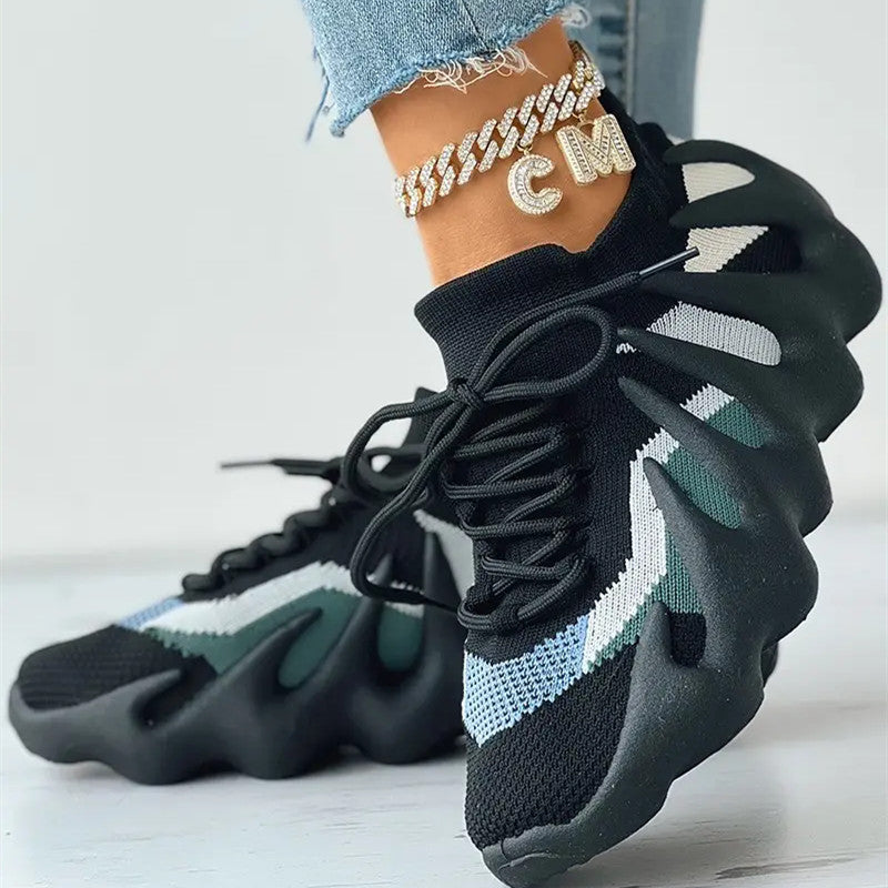 Fashion Casual Sportswear Bandage Patchwork Round Sport Running Shoes