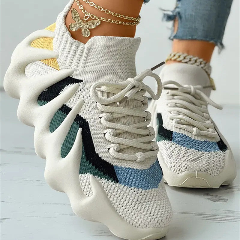 Fashion Casual Sportswear Bandage Patchwork Round Sport Running Shoes