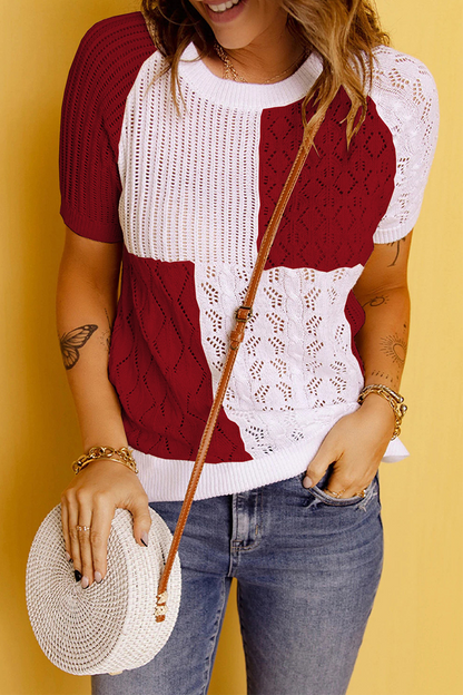 Casual Solid Patchwork O Neck Tops
