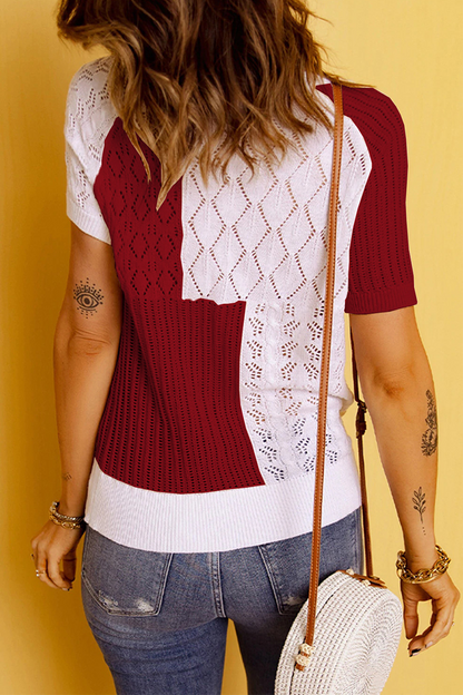 Casual Solid Patchwork O Neck Tops