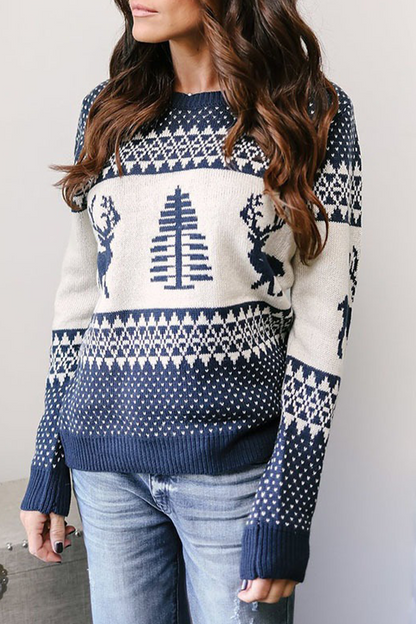 Casual Print Patchwork O Neck Sweaters (3 Colors)