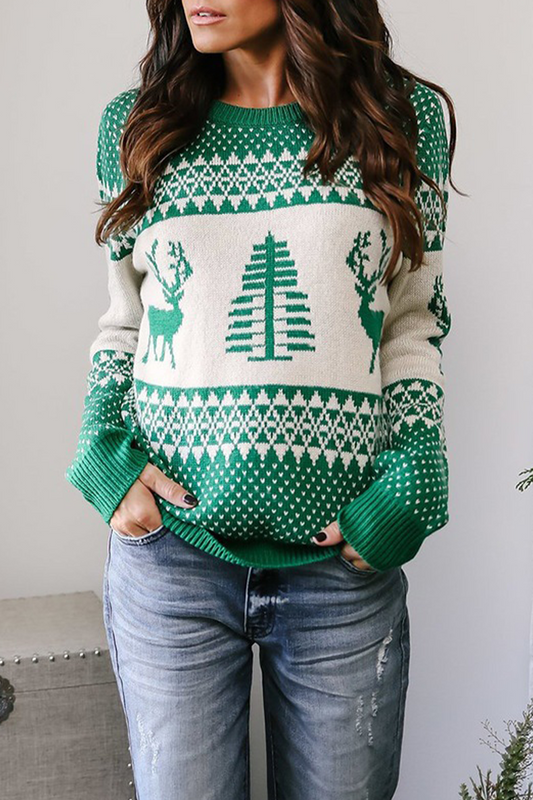 Casual Print Patchwork O Neck Sweaters (3 Colors)