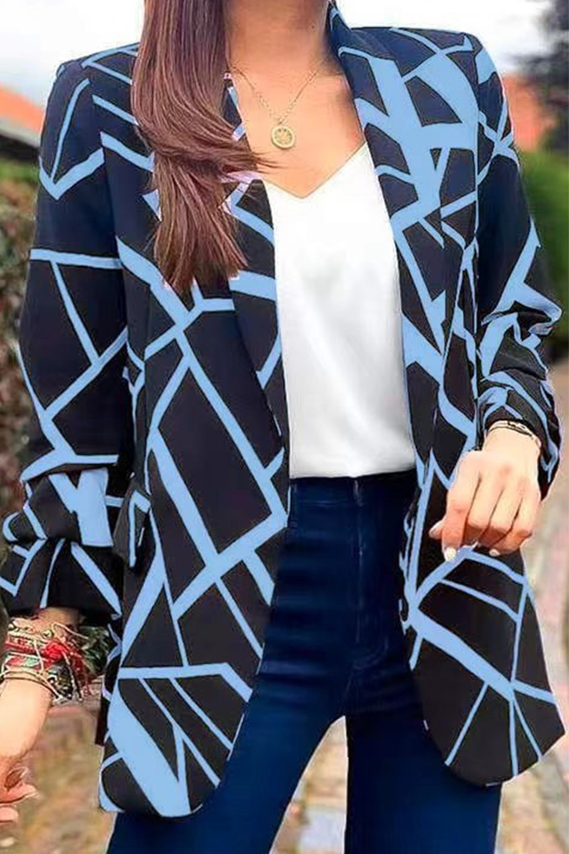 Fashion Print Printing Turndown Collar Outerwear