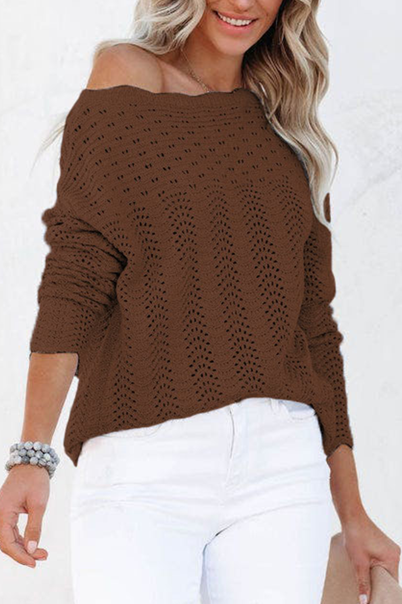 Casual Solid Hollowed Out Patchwork O Neck Sweaters(7 Colors)