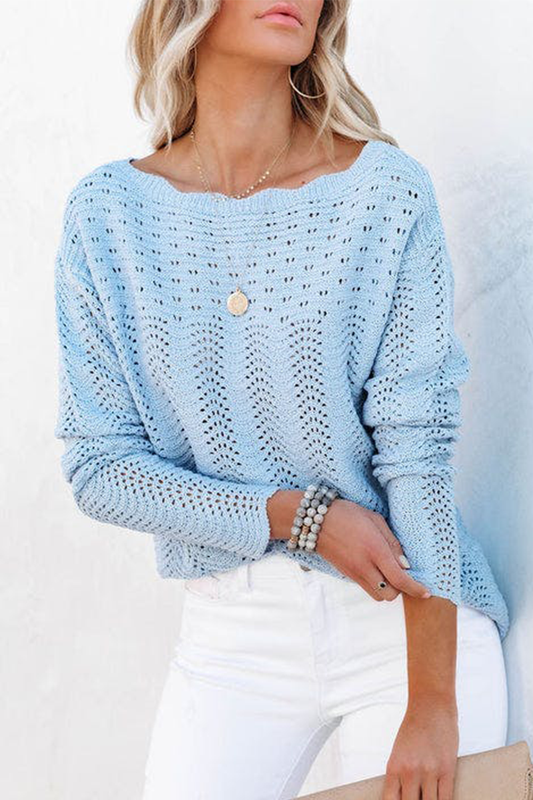 Casual Solid Hollowed Out Patchwork O Neck Sweaters(7 Colors)