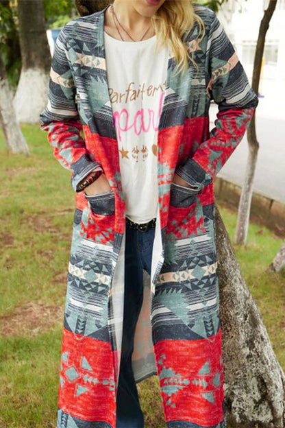 Fashion Geometric Patchwork Asymmetrical Printing Outerwear(6 Colors)