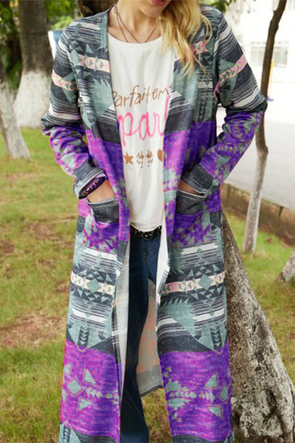 Fashion Geometric Patchwork Asymmetrical Printing Outerwear(6 Colors)