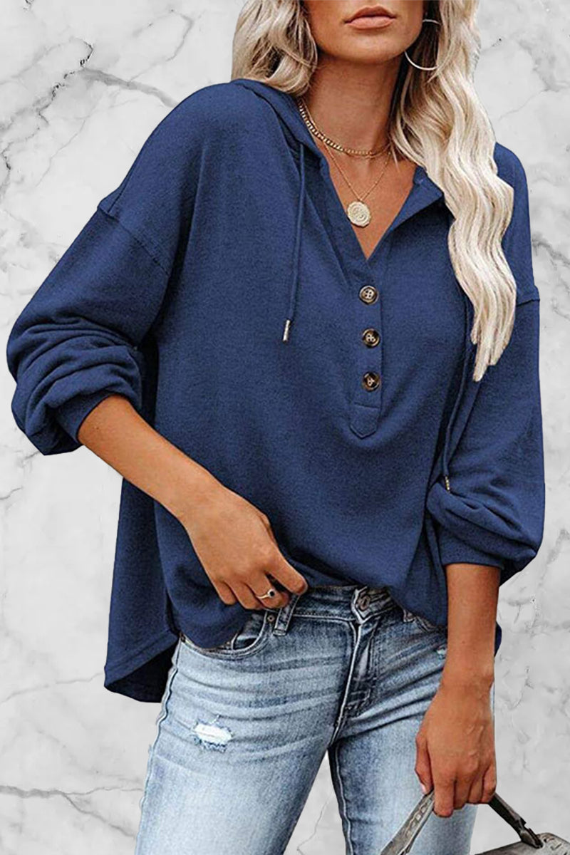 Casual Solid Frenulum V Neck Hoodies(11 Colors)