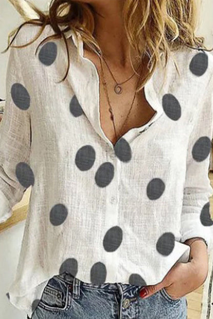 Casual Polka Dot Patchwork Printing Turndown Collar Blouses(12 Colors)