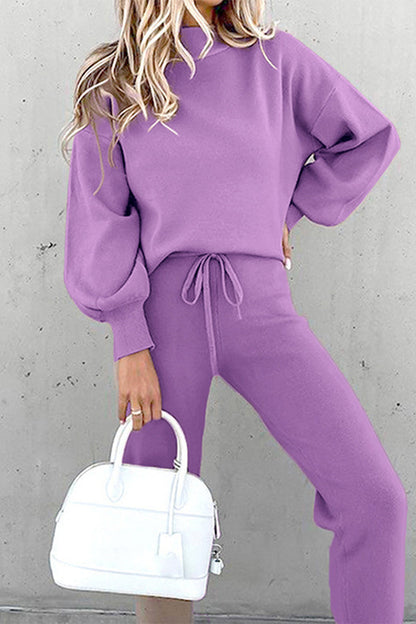 Casual Solid Color Turtleneck Long Sleeve Two Pieces(8 Colors)
