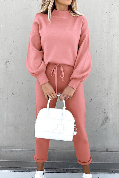 Casual Solid Color Turtleneck Long Sleeve Two Pieces(8 Colors)