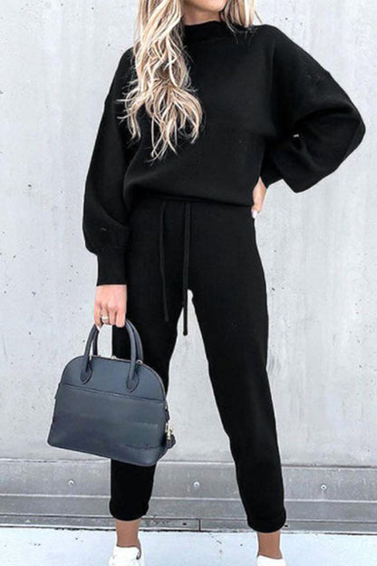 Casual Solid Color Turtleneck Long Sleeve Two Pieces(8 Colors)