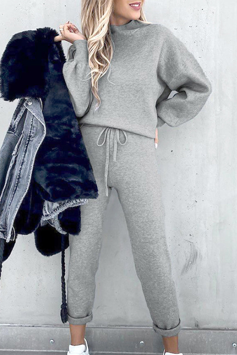 Casual Solid Color Turtleneck Long Sleeve Two Pieces(8 Colors)