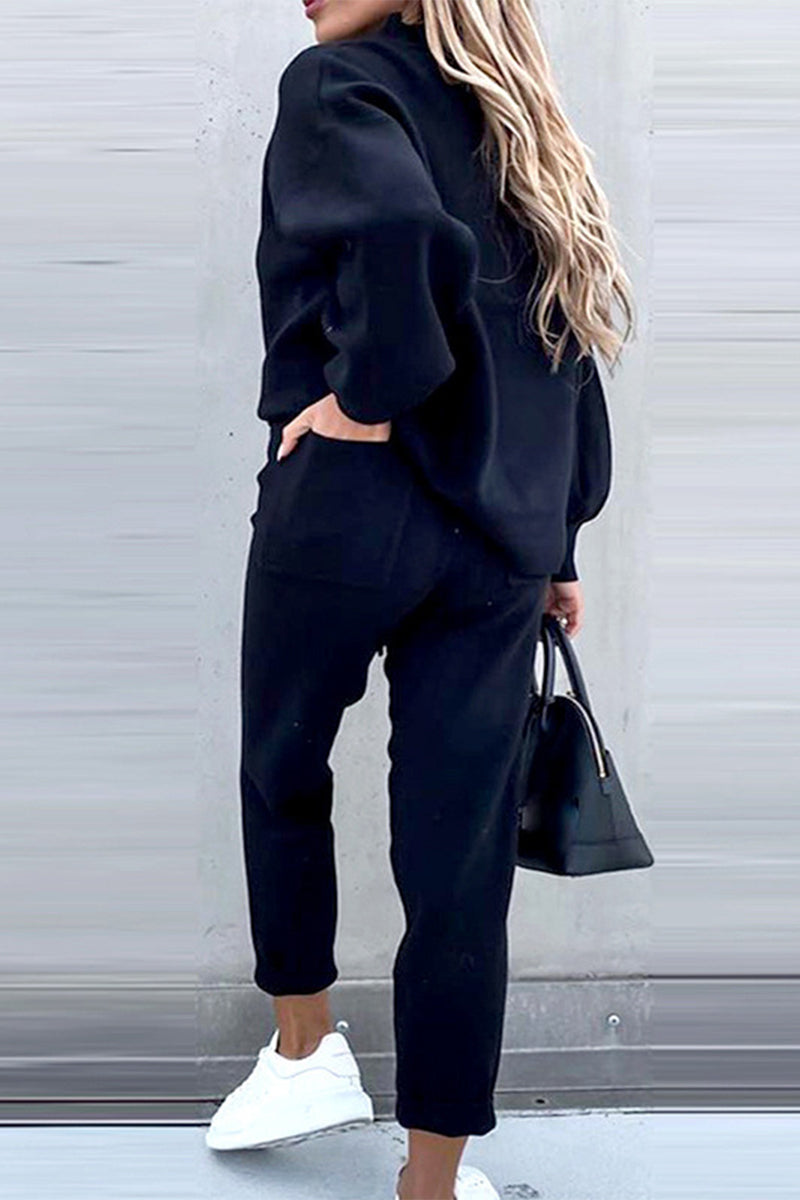 Casual Solid Color Turtleneck Long Sleeve Two Pieces(8 Colors)