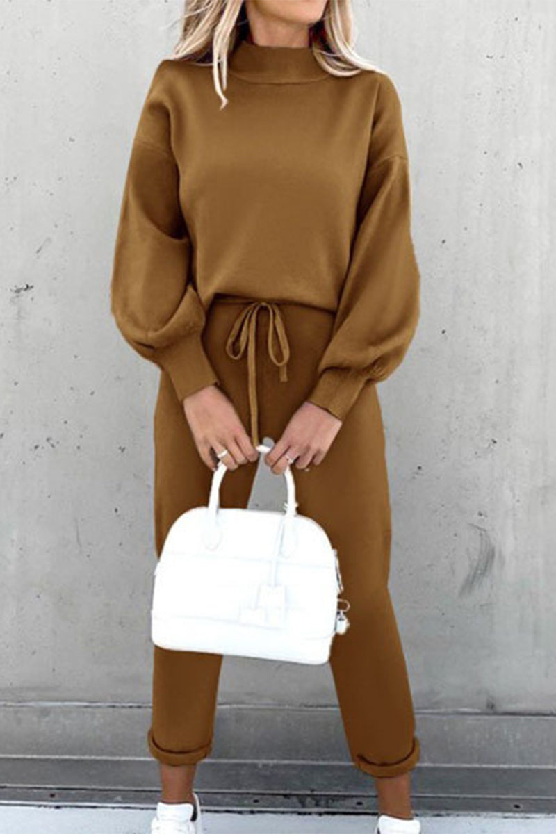 Casual Solid Color Turtleneck Long Sleeve Two Pieces(8 Colors)