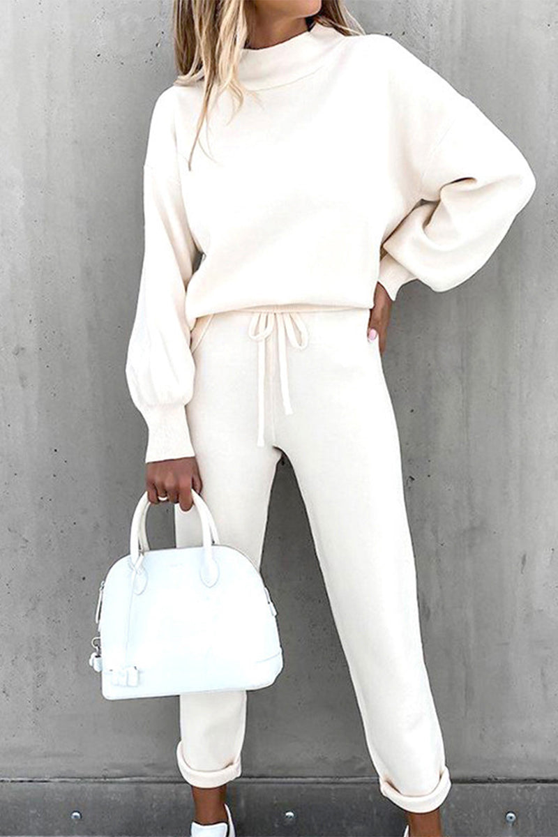 Casual Solid Color Turtleneck Long Sleeve Two Pieces(8 Colors)
